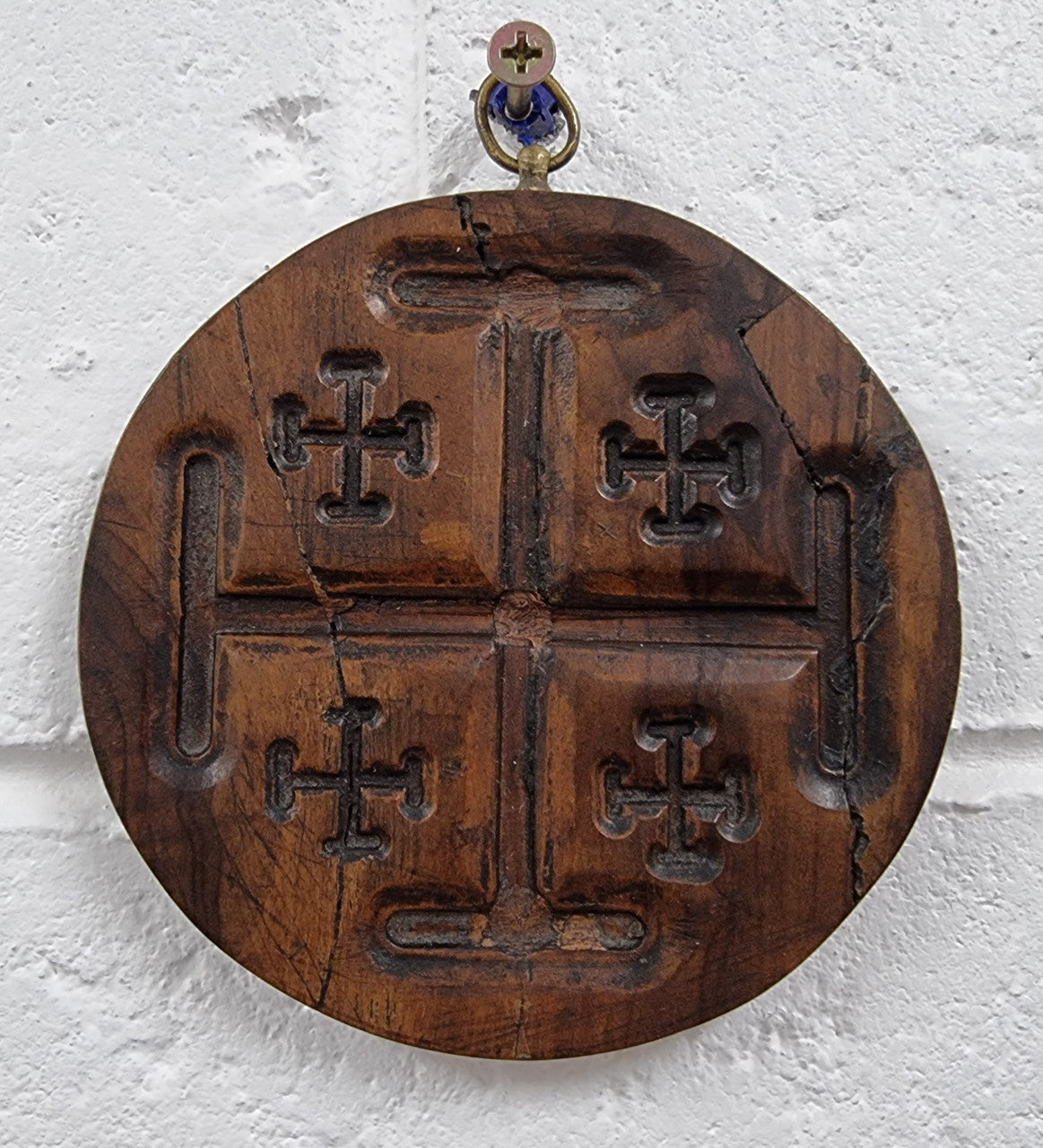 Antique hand carved Russian wooden icon dated on the back 1916. It also has a hook so it can be hung. In good original condition, please view photos as they help form part of the description.