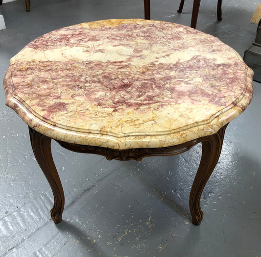Louis  XV th Style Walnut Marble Top Round Coffee Table