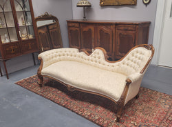 Upholstered Victorian Walnut Double Ended Chaise Lounge | Antique & Vintage | Moonee Ponds Antiques | Australia Wide Delivery