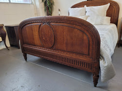 Elegant Louis XVI Style French Oak Queen Size Bed & Matching Marble Top Bedsides | Antique & Vintage | Moonee Ponds Antiques | Australia Wide Delivery