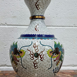 Large Vintage Chinese Cloisonné Vase With Two Dragons