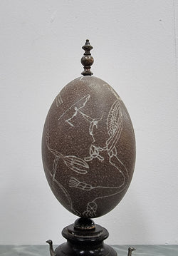 Superbly Carved Emu Egg On a Metal & Ebony Base | Antique & Vintage | Moonee Ponds Antiques | Australia Wide Delivery