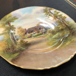 Royal Worcester Hand Painted & Gilt Rim Cottage Plate By Raymond Rushton