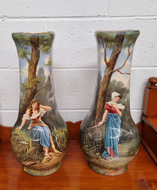 Decorative pair of Victorian hand painted vases. They have been sourced locally and are in good original condition, please view photos as they help form part of the description.