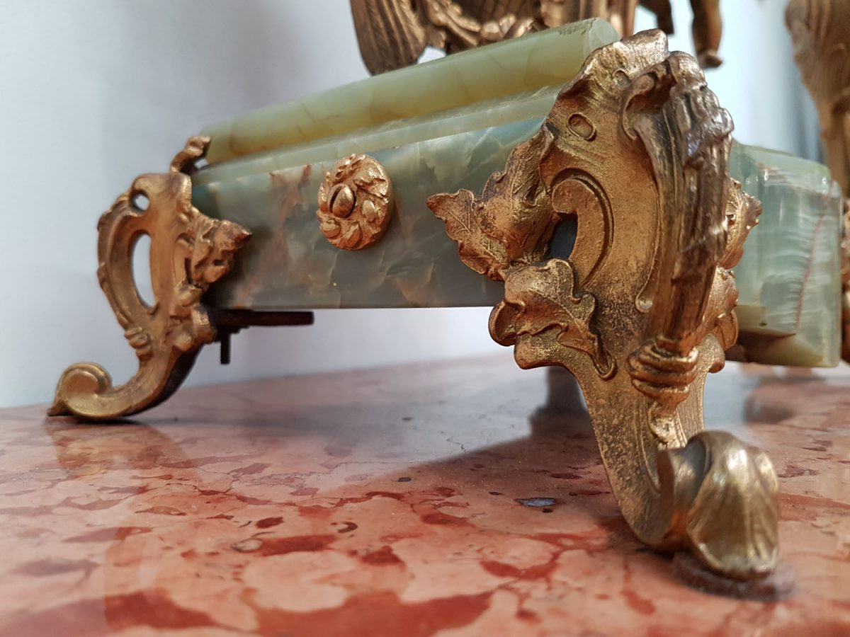19th Century French Gilt & Onyx Marble Three Piece Clock Set | Antique & Vintage | Moonee Ponds Antiques | Australia Wide Delivery