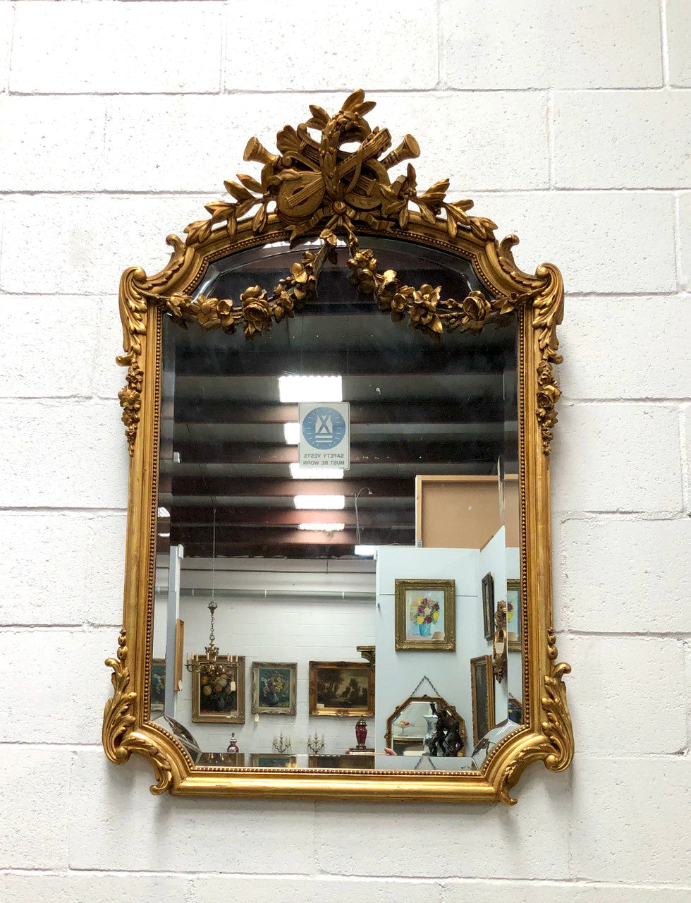 Antique French Gilt & Floral Allegorical Mantle-Wall Mirror
