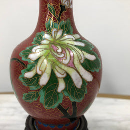 Small Red Cloisonné Vase On Carved Stand