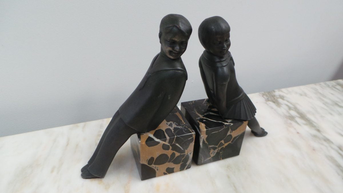 A Pair Of French Art Deco Bronze Metal Signed "MILO" Bookends | Antique & Vintage | Moonee Ponds Antiques | Australia Wide Delivery