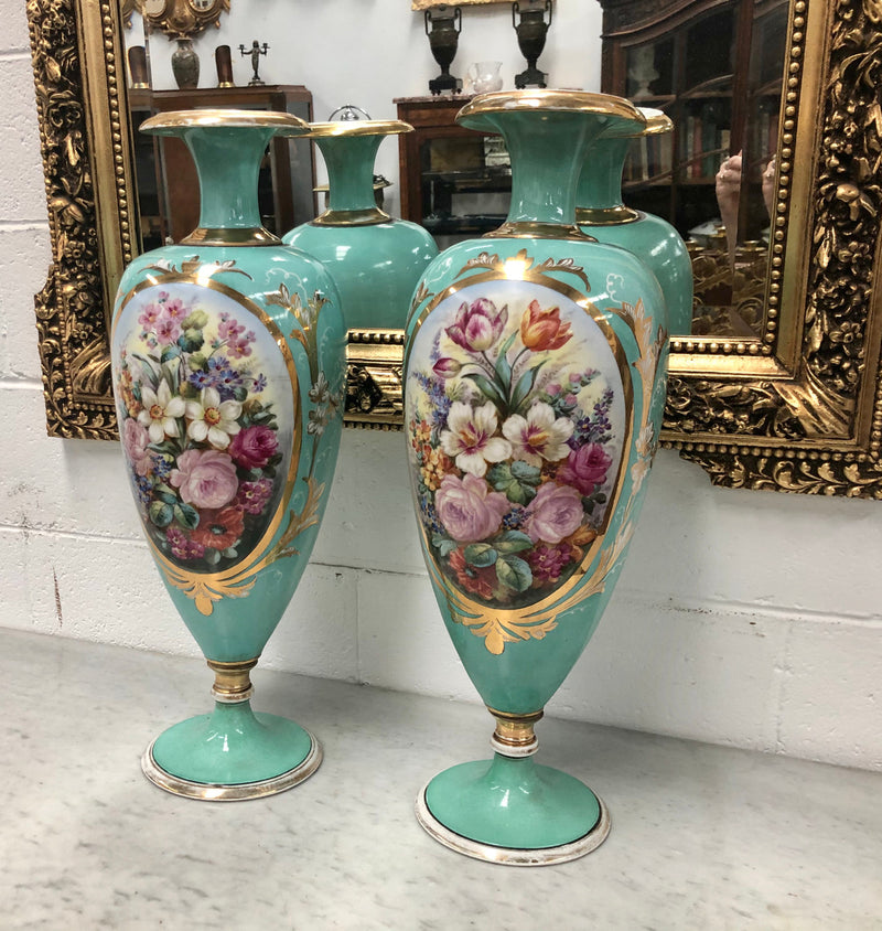 Pair of Antique French Limoges hand painted vases. Marked WG & Co (W Guerin & Co France Limoges) Circa 1900.