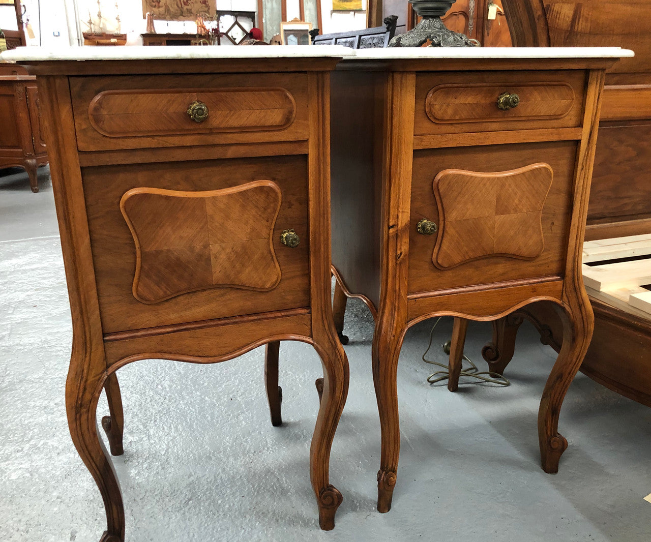Pair Of French Walnut Marble Top Bedsides | Antique & Vintage | Moonee Ponds Antiques | Australia Wide Delivery