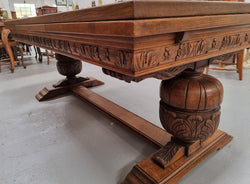 French Oak Renaissance Style Extension Table With Stretcher Base | Antique & Vintage | Moonee Ponds Antiques | Australia Wide Delivery