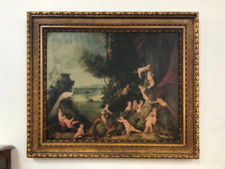 Large French Oil On Canvas Of Romantic Scene With Cherubs | Antique & Vintage | Moonee Ponds Antiques | Australia Wide Delivery