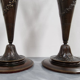 A stunning pair of French Art Nouveau bronze candlesticks. They are of fine quality and in very good condition.