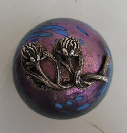 Vintage Iridescent Colin Heaney Paperweight with Sterling Silver Waratah flower by Suzanne Brett | Antique & Vintage | Moonee Ponds Antiques | Australia Wide Delivery