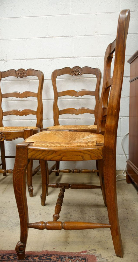 Set of Six French Oak Rush Chairs