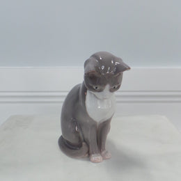 Beautiful Royal Copenhagen Grey Cat Statue