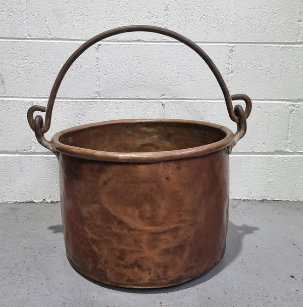 Antique French Copper firewood handled bucket. It is in good original detailed condition.