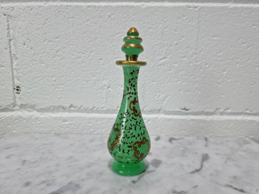 Rare French 19th century green opaline glass scent bottle with gilt decoration to body. In good original condition, please view photos as they help form part of the description.