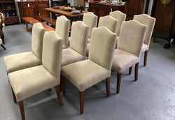 Custom Made Ivory Suede Covered Hardwood Set Of 10 Dining Chairs | Antique & Vintage | Moonee Ponds Antiques | Australia Wide Delivery