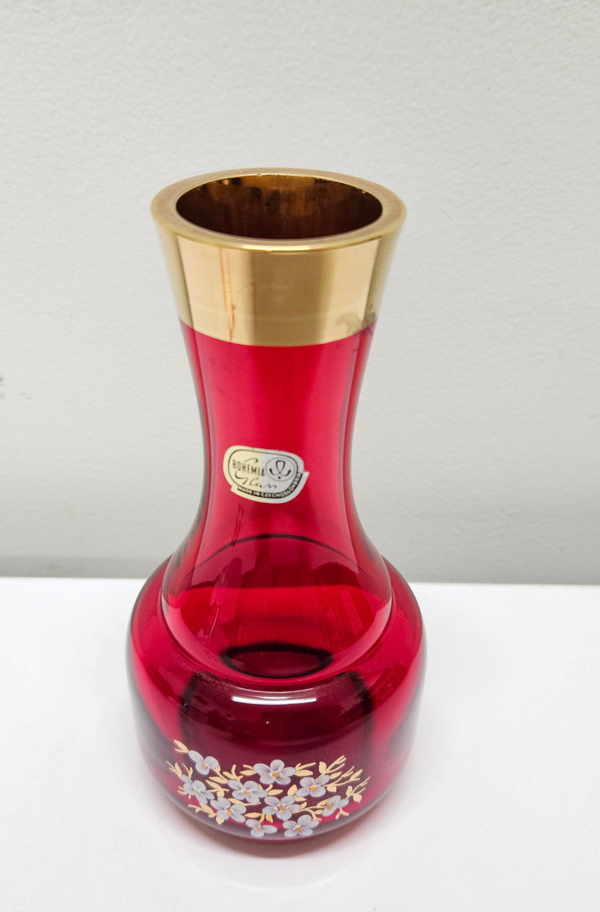 Bohemia Ruby Red Glass Vase With Guilt