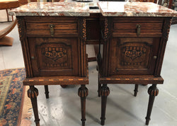 Pair Of French Oak Marble Top Henry II Style Bedside Tables | Antique & Vintage | Moonee Ponds Antiques | Australia Wide Delivery