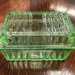 Green Depression Glass Butter Dish