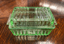 Green Depression Glass Butter Dish | Antique & Vintage | Moonee Ponds Antiques | Australia Wide Delivery