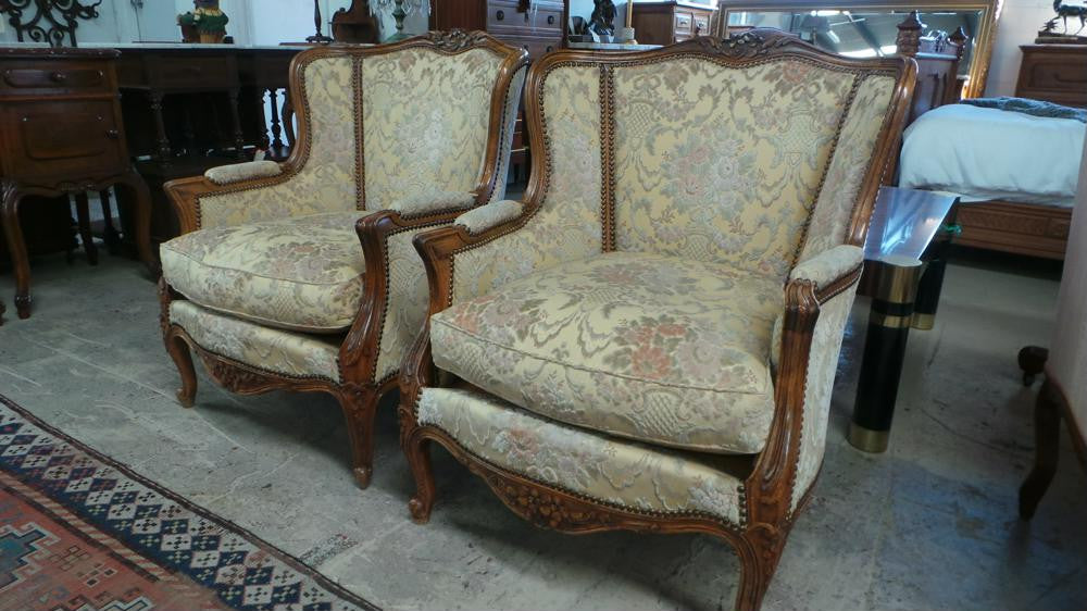 Antique Pair Of Carved Louis XV Style Upholstered FauteuilsL40 | Antique & Vintage | Moonee Ponds Antiques | Australia Wide Delivery
