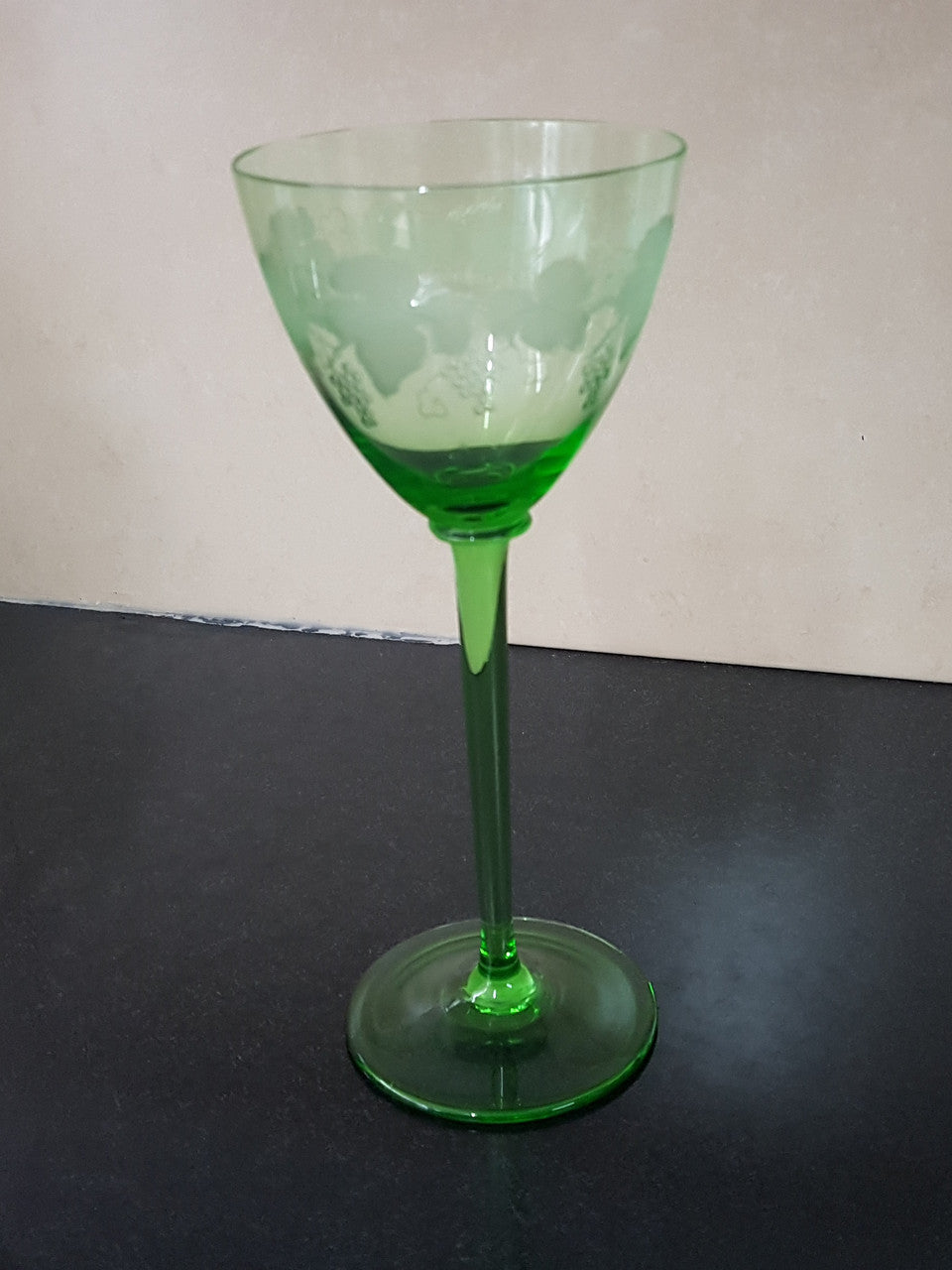 Green Etched Goblet | Antique & Vintage | Moonee Ponds Antiques | Australia Wide Delivery