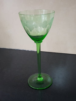 Green Etched Goblet | Antique & Vintage | Moonee Ponds Antiques | Australia Wide Delivery