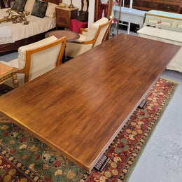 French Walnut Monastery table with two internal drawers. This table can be used as a dining table or as a large desk. It has been sourced from France and is in good original detailed condition.