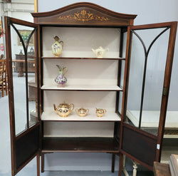 Edwardian Sheraton Style Display Cabinet with Hand Painted Panels | Antique & Vintage | Moonee Ponds Antiques | Australia Wide Delivery