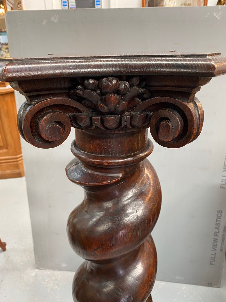 Antique French 19th century barley twist Oak pedestal with great patina. Circa 1860 and it is in very good original condition.
