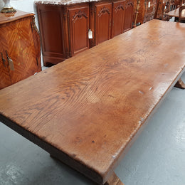 Superb 19th Century French Oak Pedestal Refectory Table Rustic Farmhouse