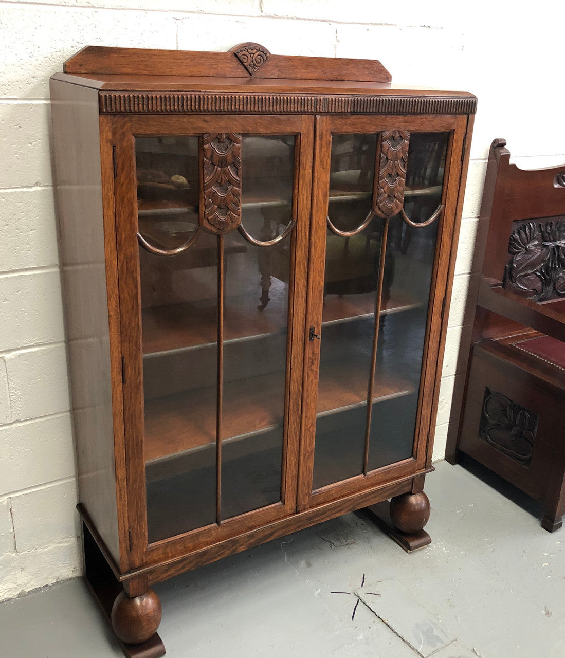 English Oak Tudor Style Bookcase-Display Cabinet | Antique & Vintage | Moonee Ponds Antiques | Australia Wide Delivery