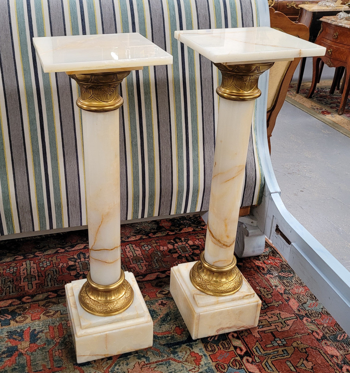 Pair of Imposing Alabaster Marble & Bronze Pedestals | Antique & Vintage | Moonee Ponds Antiques | Australia Wide Delivery