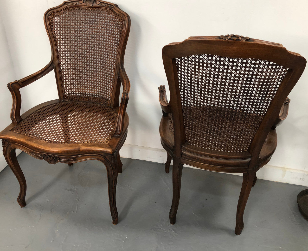Beautiful Pair Of French Walnut Cane Chairs | Antique & Vintage | Moonee Ponds Antiques | Australia Wide Delivery