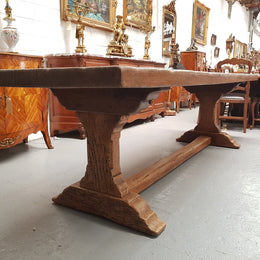 Superb 19th Century French Oak Pedestal Refectory Table Rustic Farmhouse