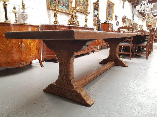 Superb 19th Century French Oak Pedestal Refectory Table Rustic Farmhouse