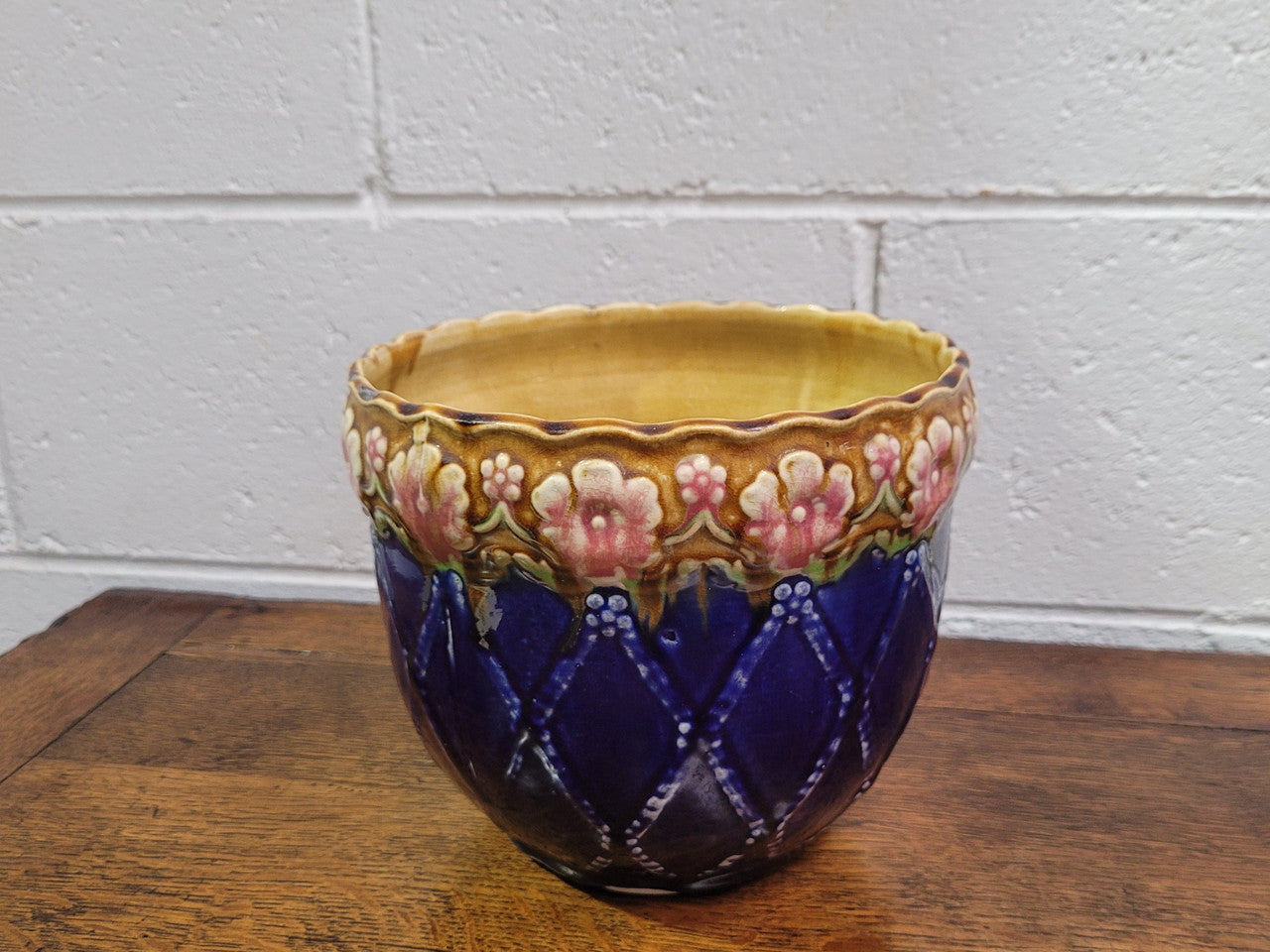 Charming Antique Cobalt Blue - Pink - Brown Small Jardinière | Antique & Vintage | Moonee Ponds Antiques | Australia Wide Delivery