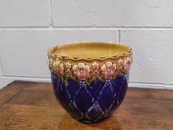 Charming Antique Cobalt Blue - Pink - Brown Small Jardinière | Antique & Vintage | Moonee Ponds Antiques | Australia Wide Delivery