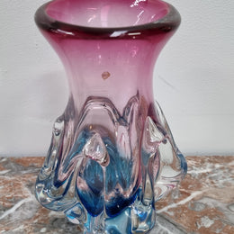 Vintage “Murano” hand made blue and cranberry glass vase. In excellent condition.