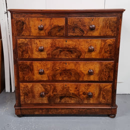 Fabulous Antique Walnut and Oyster veneer chest of five drawers in good original condition.