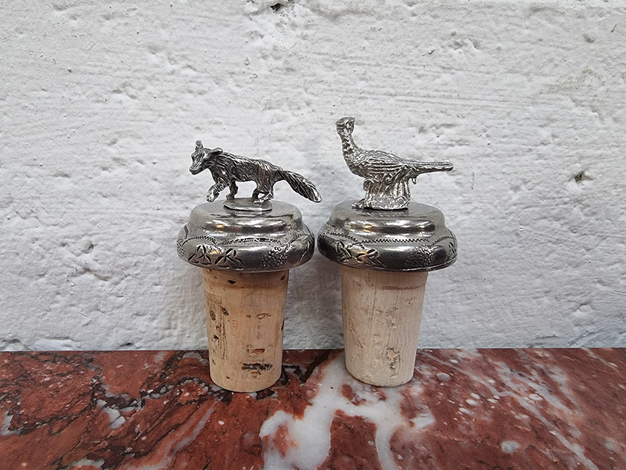 “Past Times” Pair of Pheasant and Fox Cork Bottle Stoppers | Antique & Vintage | Moonee Ponds Antiques | Australia Wide Delivery