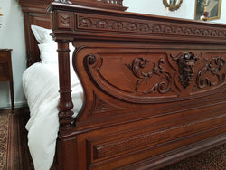 Grand French Henry II Style Mahogany Queen Size Bed | Antique & Vintage | Moonee Ponds Antiques | Australia Wide Delivery