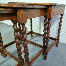 Jacobean style Antique nest of tables with classic barely twist. They are in good original detailed condition.