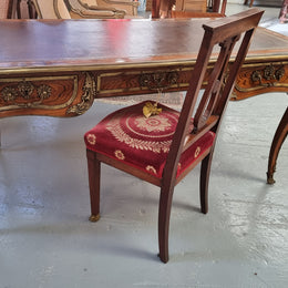 Beautifully fully restored French Antique Rosewood partners desk with beautiful ormolu detail and lovely tooled new leather top. There are three functioning drawers on one side for all your storage needs.