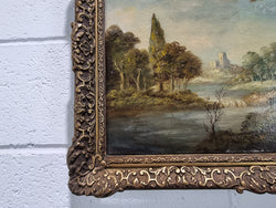 Antique French Castle Landscape Signed Oil On Canvas Painting | Antique & Vintage | Moonee Ponds Antiques | Australia Wide Delivery