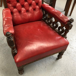 Leather Walnut Button Back Library Chair