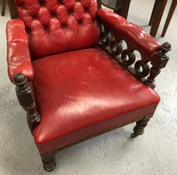 Leather Walnut Button Back Library Chair | Antique & Vintage | Moonee Ponds Antiques | Australia Wide Delivery